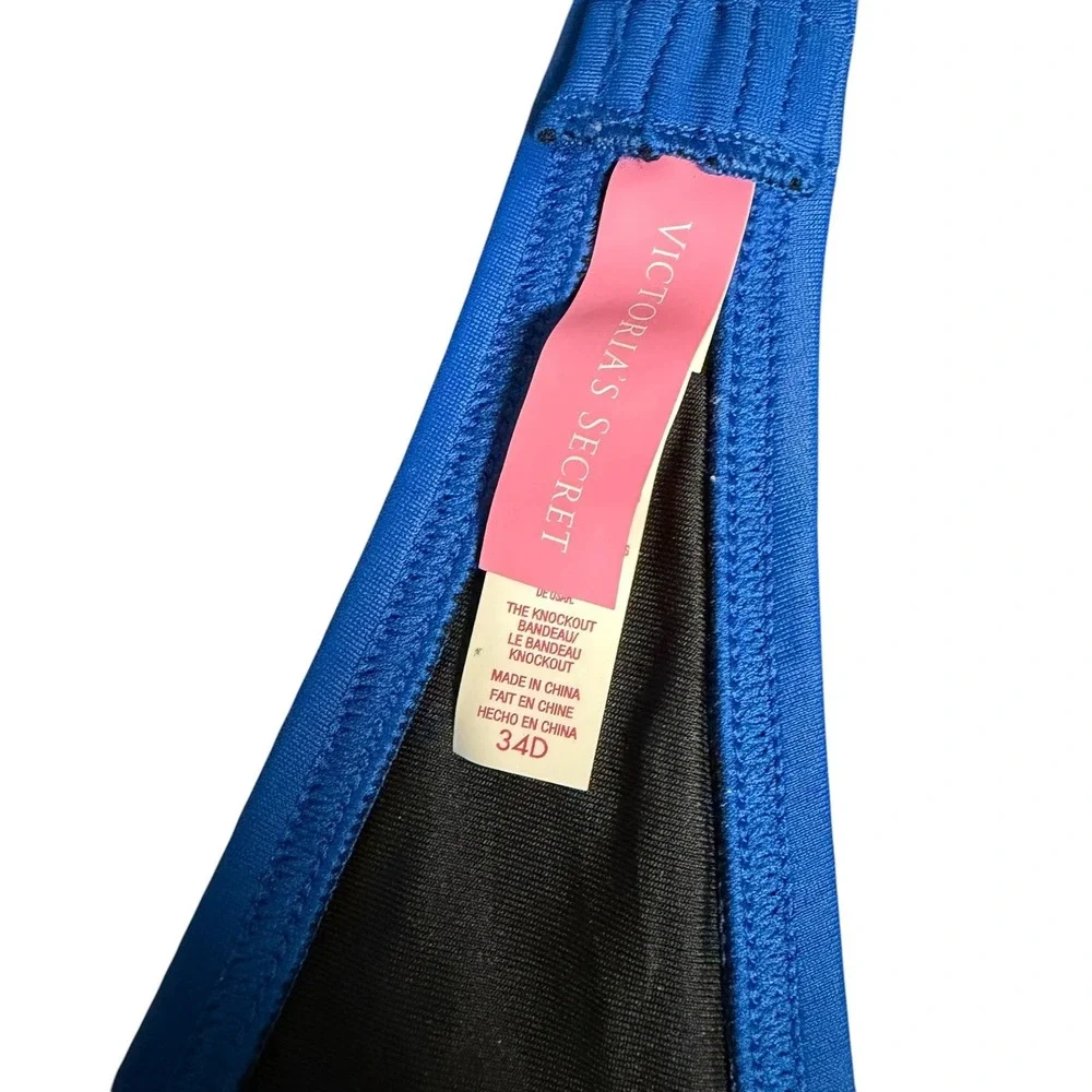 Victoria's Secret The Knockout Bandeau Bikini Top Blue 34D Twist Front Strapless